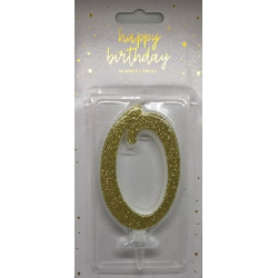 PartyDeco svíčka střední zlatá číslo 0