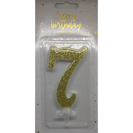 PartyDeco svíčka střední zlatá číslo 7