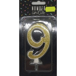 PartyDeco svíčka střední zlatá číslo 9