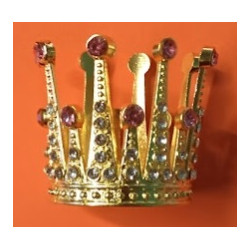 Nejedlá dekorace kovová mini Koruna zlatá s růžovými a stříbrnými kamínky