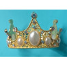 Nejedlá dekorace kovová Koruna zlatá s holografickými kamínky a bílými perlami